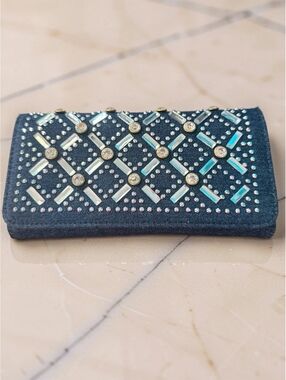 Trifold Wallet/Clutch – Denim & Rhinestone